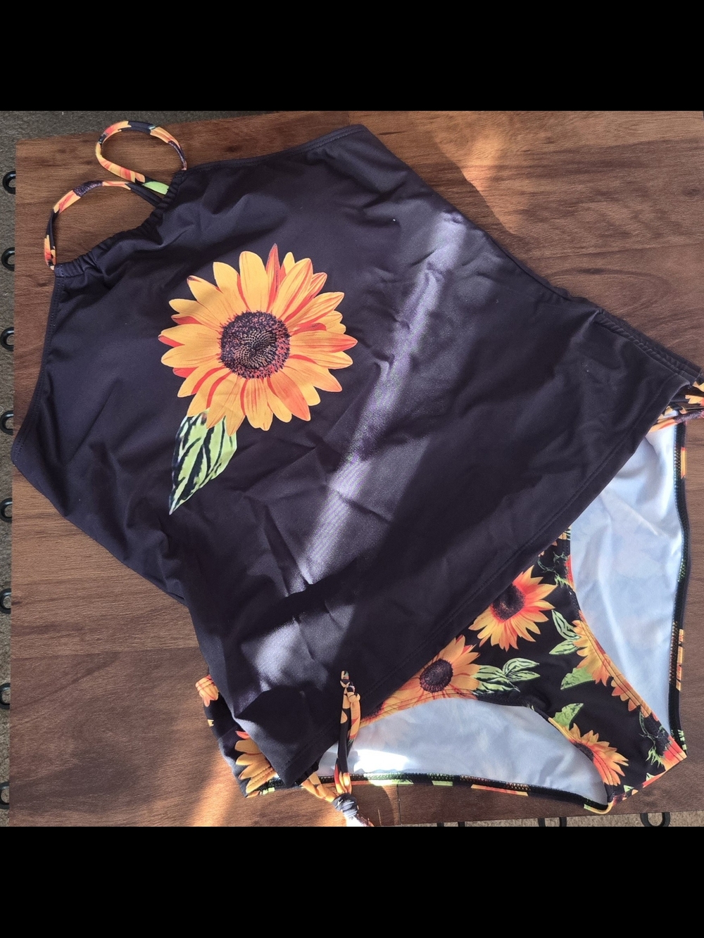 Black Tankini with Sunflower Print Junior Sz XXL